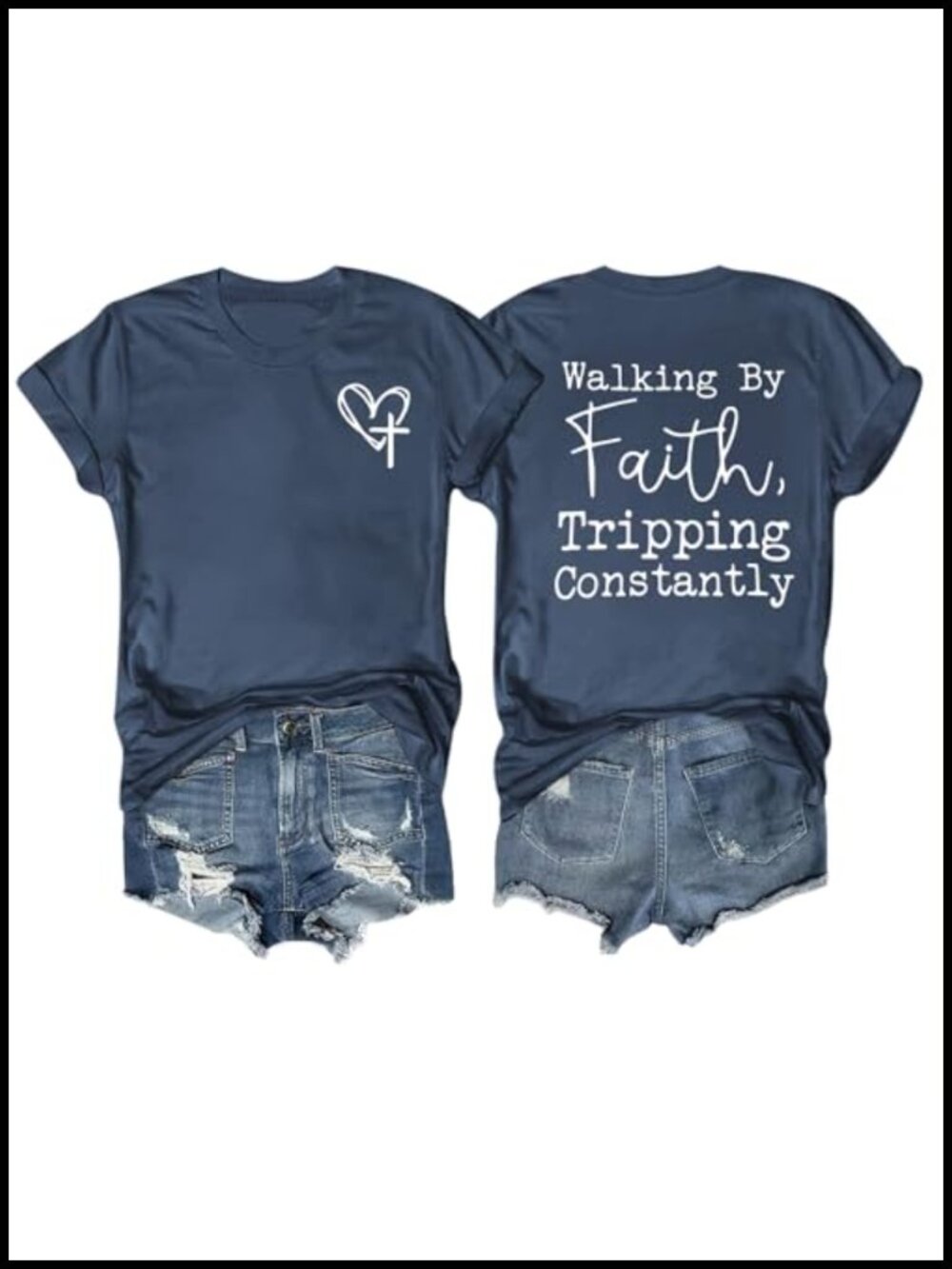 Christian Faith Graphic T-Shirt Women Walking by Faith Cotton Blend Tee